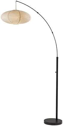 Adesso Floor Lamp, Black & Off-White Paper, Overhead Light, 80”