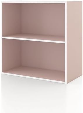 Homes: Inside + Out Apexa 2-Tier Cube Storage Organizer Shelves, Stackable Wood Bookcase Fits Cubby Bins for Organization, Dorm Teen Room Decor & Home Office, Light Pink