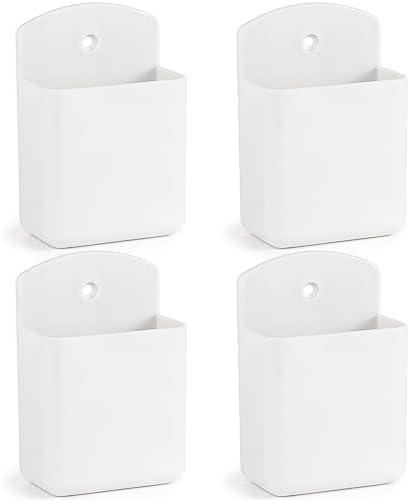 4 Pcs Remote Control Holde Wall Mount, TV Controller Holder, Self Adhesive Remote Holder, Wall Pen Holder Storage Accessories for Home Office School (White)