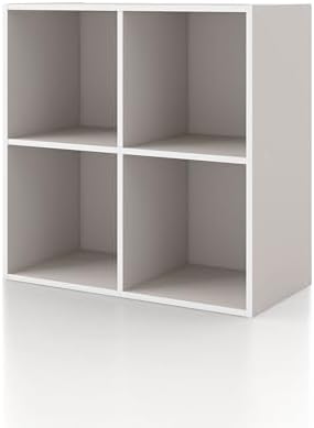Homes: Inside + Out Apexa 4-Cube Storage Organizer Shelves, Stackable Wood Bookcase Fits Cubby Bins for Organization, Dorm Teen Room Decor & Home Office, Taupe Grey
