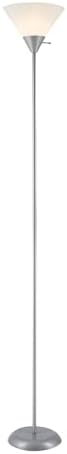 Globe Electric 677150 Elliott 72" Floor Lamp, Silver, White Plastic Shade, On/Off Rotary Switch on Shade, Standing, Living Room Decor, Bedroom, Tall, Corner Light