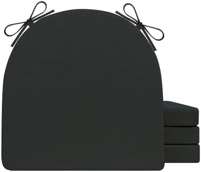 Chair Cushions for Dining Chairs 4 Pack 35D High-Density Foam Seat Cushions for Kitchen Chairs with Ties Non Slip and Removable Cover Chair Pads 16.5" x 16.5" x 2" (Black)