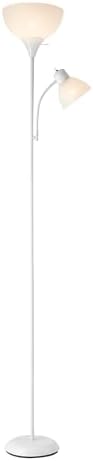 Globe Electric 67136 72" Torchiere Floor Lamp with Adjustable Reading Light, Matte White Finish, Frosted Shades, Rotary Switch on Socket, E26 Base
