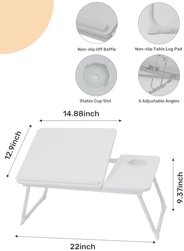 Lap Desk for Couch/Sofa/Floor, 5-Angle Adjustable Bed Desk with Foldable Legs &Cup Holder, Light Weight Bed Tray Table for Writing/Eating/Reading, Portable Laptop Stand for Adults, Kids