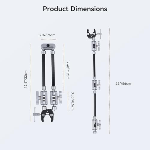 UTEBIT 22" Magic Arm w Clamp Mount, Overhead Desk Phone Mount 1/4" Thread
