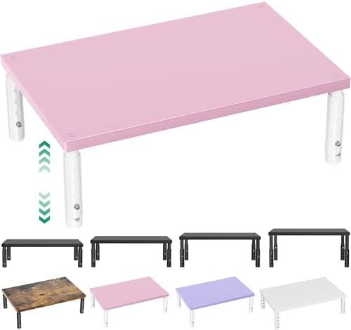 OPNICE Adjustable Monitor Stand Riser for Desk, Wood Computer & Laptop Stand, Desk Organizers and Accessories, Office Desk Accessories & Workspace Organizer for Home Office Supplies, Pink