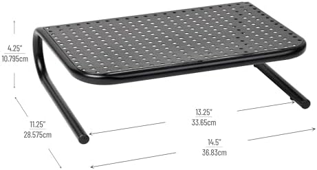Mind Reader Monitor Stand, Ventilated Laptop Riser, Desktop Organizer, Metal, 14.5" L x 11.25" W x 4.25" H, Black (Pack of 8)