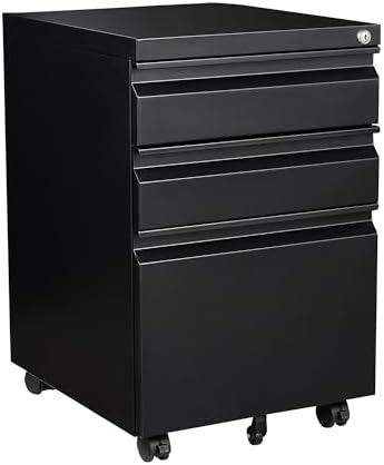 STANI 3 Drawer Mobile File Cabinet with Lock Rolling Mobile File Cabinet Locking Office Mobile Cabinet with Wheels Under Desk Office Drawers Metal Filing Cabinet Fully Assembled