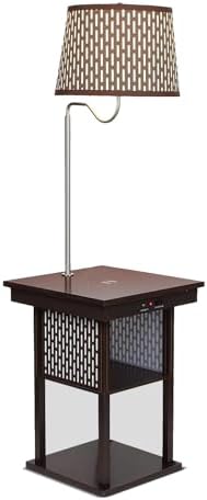 Brightech Madison Side Table with Lamp Combo, Desk Lamp with Wireless Charging Pad and USB Port, Bedside Reading Lamp, Nightstand Lamp with LED Bulb for Bedroom, Living Room, Office - Havana Brown