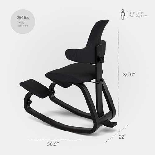 Varier Thatsit Black/Black Ergonomic Kneeling Chair Height Adjustable with backrest and Wooden Frame Made of Beech for Active Sitting - 10 Years Quality Guarantee