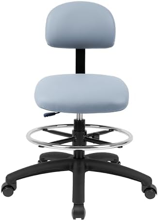 FSS Series Square seat (19"-27") seat Height Chair. Vinyl-for Office, Garage, Desk, Shop, Computer, Doctor, Medical, Easy to Clean! 18" Footring (Gray, Mid Stool, Self Braking Casters)