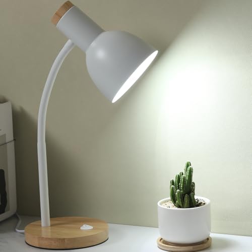 Adjustable Wooden Desk Lamp,Metal Shade Flexible Neck Table Lamp