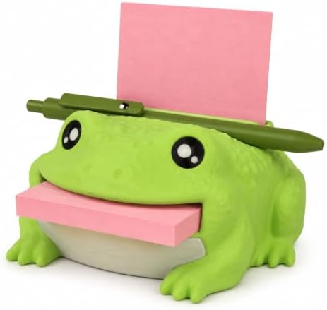 Note Toad - Desk Organizer & Note Holder, 3D Printed Frog Sticky Memo Block Dispenser with Pen Rest, 3 Reusable Stencils and Top Reminder Slot for Office Workspace, Reception Counter and Lover Gift