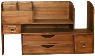 Rustic Brown Large Wooden Desk Organizer