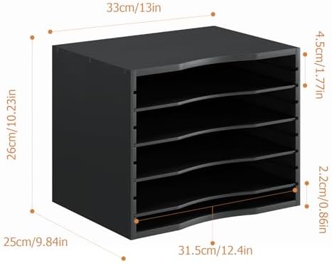 Bamjoy Wood 5 Tier Desktop Organizer, Paper Organizer Mail Sorter, File Holder Letter Document Storage with Adjustable Shelves for School Home Office, Black