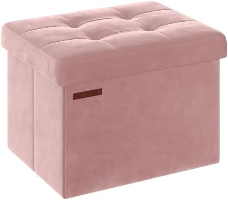 SONGMICS Small Folding Storage Ottoman, 12.2 x 16.1 x 12.2 Inches