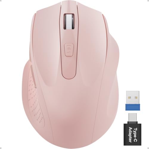 Pink Wireless Mouse for Laptop, Quiet Cordless Computer Mice for Office