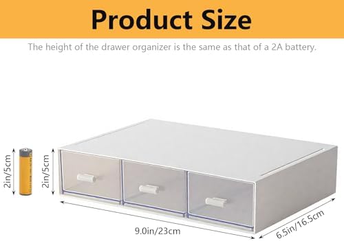 Desk Organizer-Stackable Storage Drawers, Plastic Compact Desk Storage Box Perfect for Collection Small Item/Cosmetic Office Organizer - 3 drawers (White)