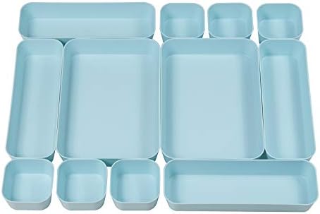 Color Plastic Desk Drawer Organizers For Makeup Bathroom Office Kitchen Vanity Drawer Storage Box Container Set Of 12 Blue
