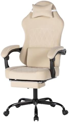 Video Gaming Chair Ergonomic Computer Chairs Gamer Chairs for Adults Massage Lumbar Support Swivel Height Adjustable Headrest Backrest Beige
