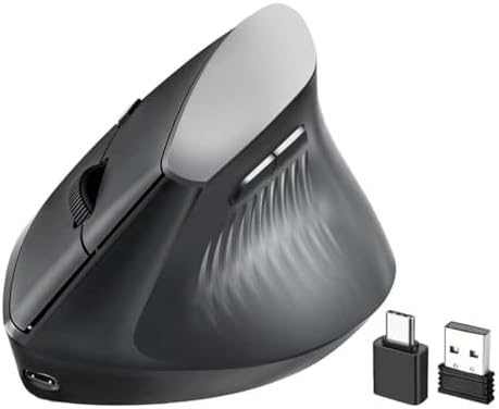Ergonomic Bluetooth Mouse, Wireless Rechargeable Vertical Mouse for Carpal Tunnel with USBC & BT 5.0/3.0 & 2.4G Connect, Silent, Easy to use, 6 Buttons for Laptop PC MacBook Desktop Computer