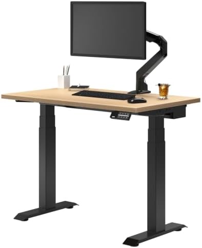Desky Dual Mini Sit Stand Desk Sublime Teak 32" Grommets Matte Black