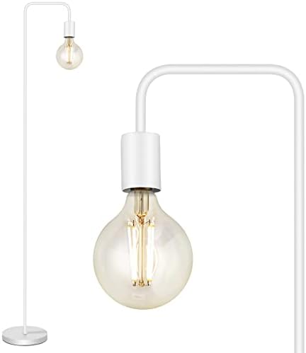 BoostArea Floor Lamp, White Industrial Floor Lamp, 63In Standing Lamp, E26 Socket, On/Off Footswitch, Whole Metal, ETL Listed, Modern Small Lamp for Bedroom, Living Room, Minimalist, Vintage, Mid-Age