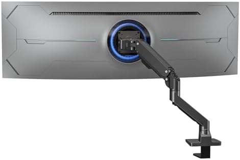 BEWISER Heavy Duty Monitor Arm for 34-49 inch and 57 inches Screen Aluminum Single Gas Spring Monitor Arm Mount Suit for Flat/Ultrawide/Cruved Screen Height Adjustable Holds 44lbs Black
