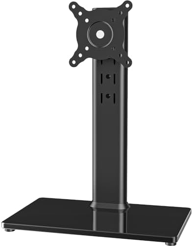 Single LCD Computer Monitor Free-Standing Desk Stand Mount Riser for 13 inch to 32 inch screen with Swivel, Height Adjustable, Rotation, Vesa Base Stand Holds One (1) Screen up to 77Lbs(HT05B-001))