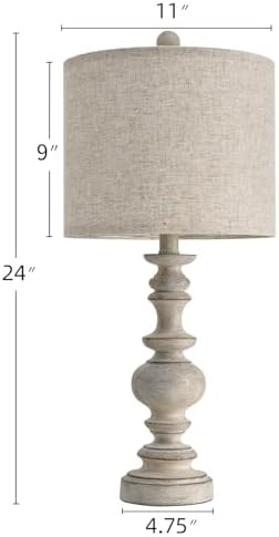 BOBOMOMO 24" Farmhouse Retro Table Lamp Set of 2, Traditional Resin Lamps for Living Room Bedroom, Vintage Bedroom Lamps with Linen Shades, Rustic Table Lamps for Living Room, Nursery, Office