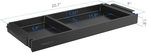Mount-It! Under Desk Drawer Organizer with 2 Compartments, Shallow Low-Profile Slide-Out Desk Tray, 20.7″ x 8.9″ x 1.8″, Pull-Out Pencil Drawer for Traditional & Standing Desks - Black