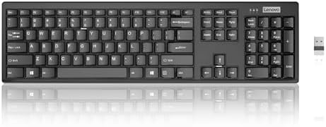 Lenovo 100 Wireless Compact Keyboard Cordless Keyboard for PC & Laptop with Windows Silent Keys Full-Size Layout with Numeric Keypad Plug & Play USB Receiver Portable, Black