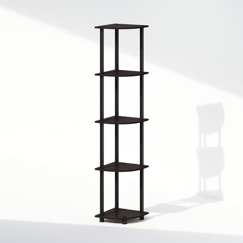 Furinno Turn-N-Tube Storage Shelves, 5-Tier Book Shelf, Corner Shelf, Toolless Open Shelves, for Organization and Storage, Living Room, Home Office, Hallway, Bedroom, Dark Walnut