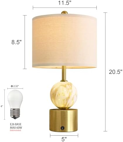 Oneach 20.5" Small Bedside Table Lamps for Bedroom Nightstands, Gold Glass Modern Table Lamps Set of 2 with USB A+C Charging Port, Night Light, Luxury Lamps for Living Room End Table(Bulbs Included)
