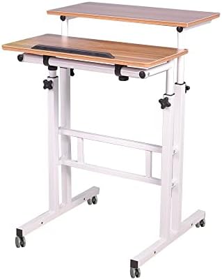 soges Mobile Standing DeskAdjustable Height, Roling Sit-Stand Desk, Oak
