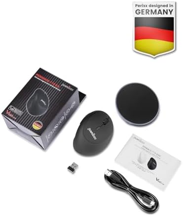 Perixx PERIMICE-719RX Wireless 2.4G Rechargeable Ergonomic Mouse - Duo Wired and Cordless Charging Feature - Wireless Charger Included - Black
