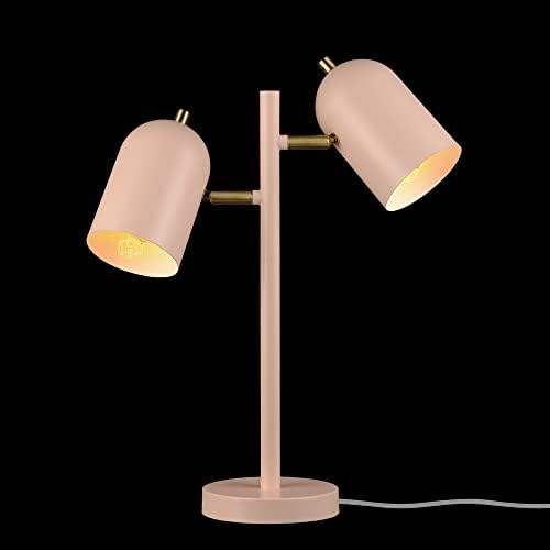 Globe Electric 30290 19" 2-Light Desk Lamp, Matte Pink, Brass Accents, 2.1A USB Port, On/Off Rotary Switch on Each Shade, Reading Light, Dorm Room Essentials, Lamps for Living-Room, Office Décor