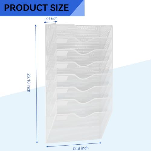 8 Pockets Mesh Hanging Wall File Holder Organizer Wall Mounted Paper Magazine Rack, White