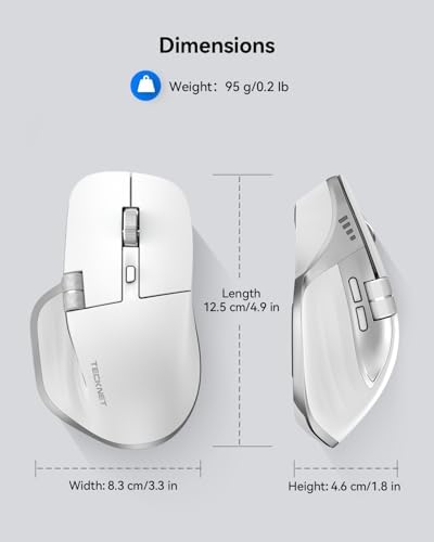 TECKNET Wireless Mouse, Side Scroll Bluetooth Rechargeable, 3-Device