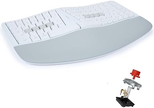KINESIS mWave Quiet Ergonomic Keyboard for Mac (White) | Quiet Mechanical Switches | Bluetooth & USB | Programmable | Backlit | macOS Modifiers & Hotkeys