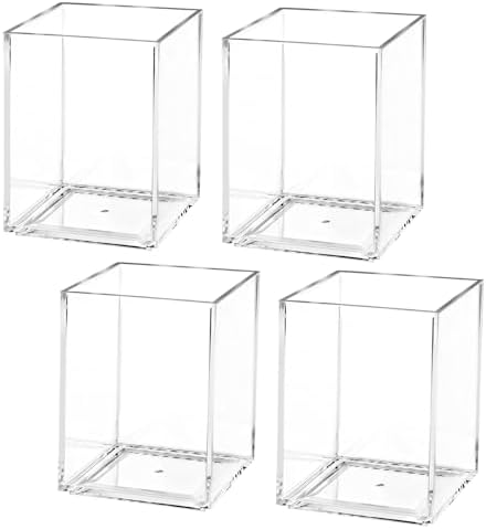 AZUREAL 4 Pack Clear Acrylic Pen Holder Cup, Clear Makeup Brush Holder, Thickened Acrylic Desktop Stationery Organizer for Office, School, and Home Storage