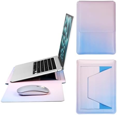 IMMOENUC 14 Inch 3-in-1 Laptop Sleeve with Adjustable Stand & Built-in Mouse Pad, PU Leather Protective Bag for 2026 MacBook Neo, 2026-2022 MacBook Air 13.6, 2026-2023 MacBook Pro 14, Icelandic Blue