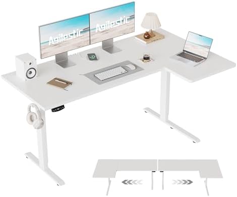 Agilestic 55 * 28 Inch Reversible L Shaped Electric Standing Desk, White