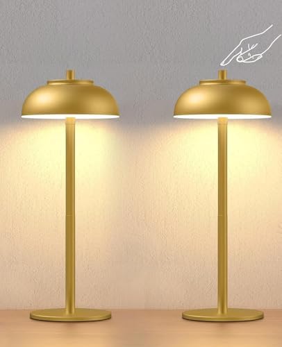 Cordless Table Lamps, Rechargeable LED Touch Lamp, Gold, 2 Pack