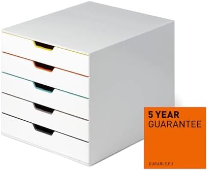 Durable Varicolor 5 Drawer Unit - White Desktop Drawer Set with 5 Color Coded Draws - Letter to Folio Size Files - Perfect for Storing Documents and Paper Work