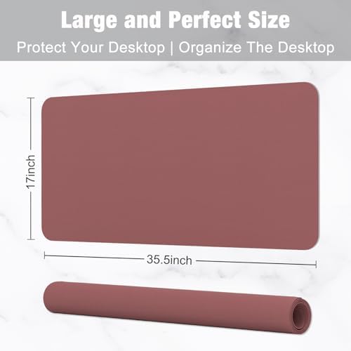Hsurbtra Desk Pad, 35.5" x 17" PU Leather Desk Mat, XXL Extended Mouse Pad, Waterproof Desktop Blotter Protector, Non-Slip Ultra Thin Large Laptop Keyboard Writing Mat for Office Home, Brick Red