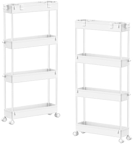 SPACELEAD Slim Storage Cart(2 Pack),4-Tier Rolling Utility Organizer