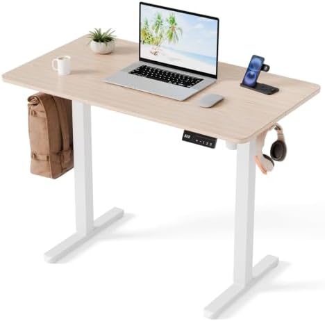Electric Standing Desk, 40" x 24" Small Sit Stand Desk, Light Walnut