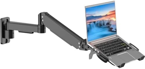 suptek Single Monitor Wall Mount with Laptop Tray for 13 to 18 Inch, Gas Spring Monitor Arm Wall Mount Holds Up to 11KG/24lbs, Full Motion Adjustable,VESA Mount 75x75/100x100mm
