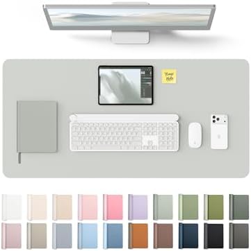 YSAGi Leather Desk Protector, Office Mat, Large Mouse Mat, Non-Slip PU Leather Blotter, Laptop Desk Mat, Waterproof Writing Pad for Office and Home (Light Grey, 35.4" x 17")
